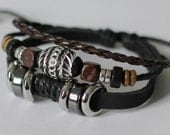 084 Handmade black leather bracelet Charm bracelets Fashion jewelry Delicate gift cuff Metal bead Hip-hop and movement
