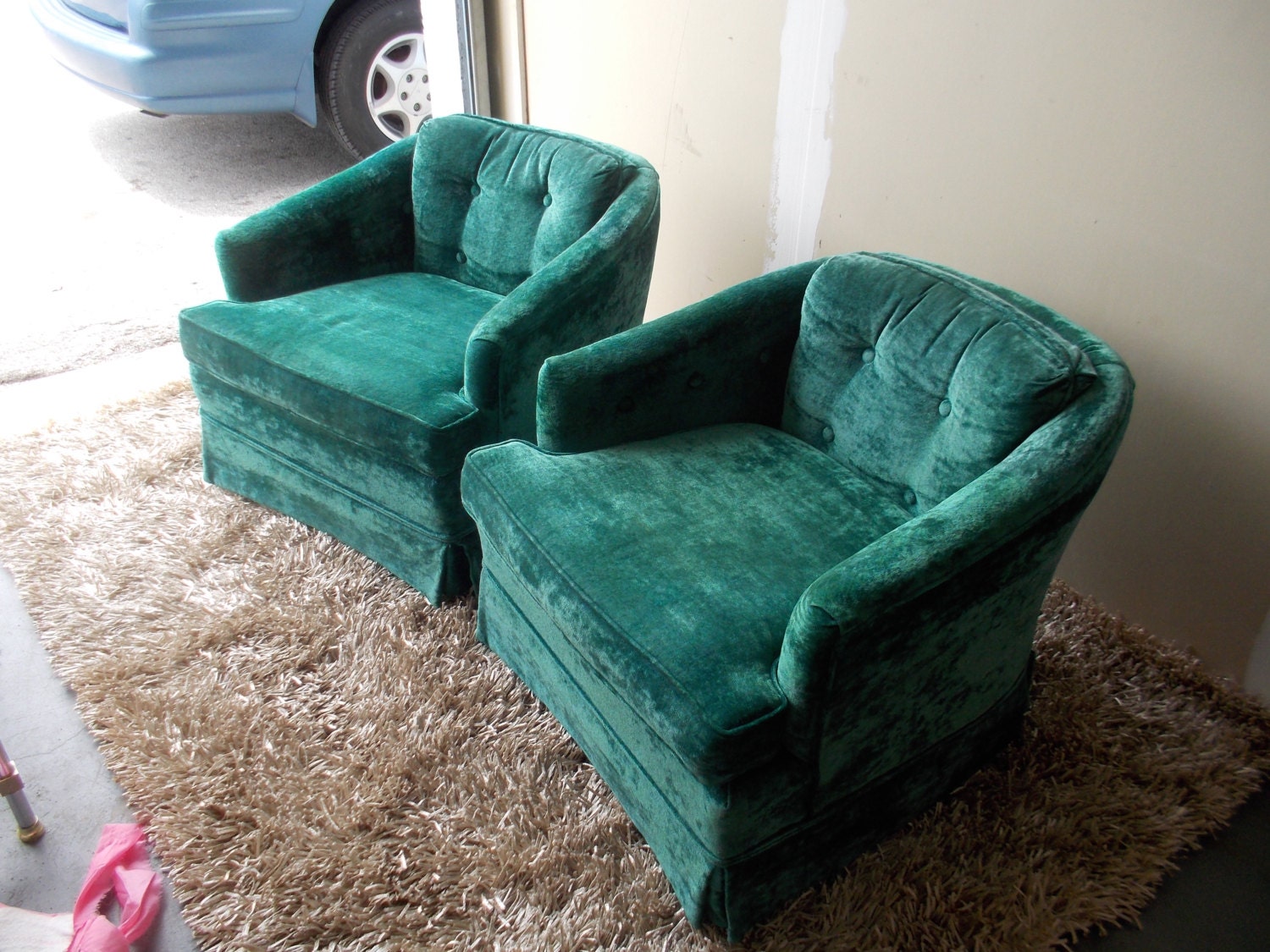 Fantastic Pair of Mid Century Fabric  tufted Arm chairs