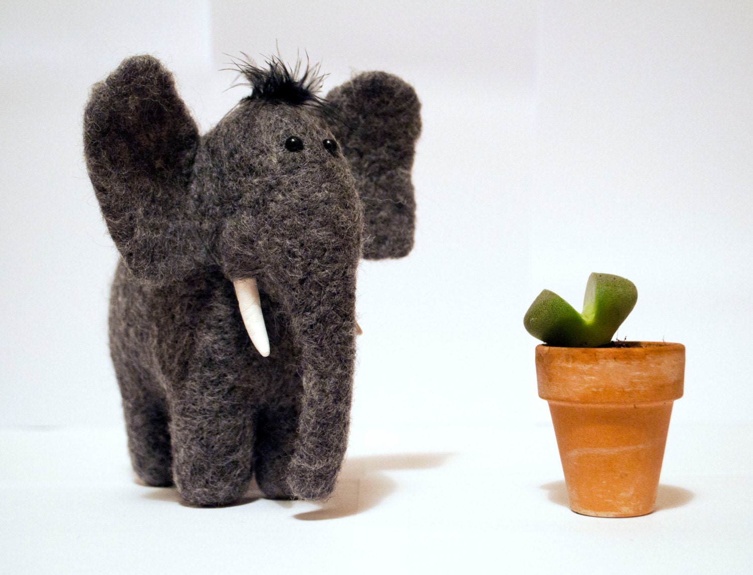Needle felted elephant, gray.