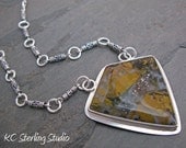 Stone canyon jasper gold and black silversmith pendant necklace with sterling silver on handmade chain