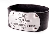 Personalized Leather Bracelet For Him -  Hand Stamped Stainless Steel  - Leather Cuff  - Fathers Day - Sons Hero Daughters Love