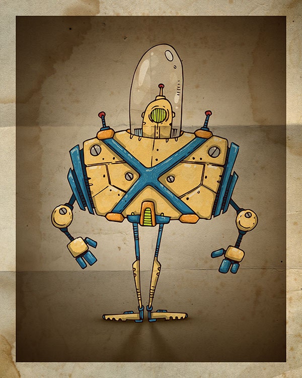 16x20 Steampunk Robot no.02