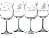 Cowgirl Up Western Wine Glass Set of 4 Sand Carved (sand blasted, etched)