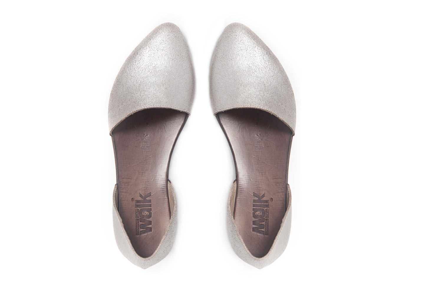 Flat silver evening shoes