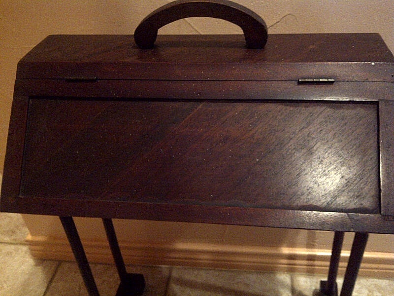 Antique Wooden Pedestal Sewing Box Chest with interior Organizer Box