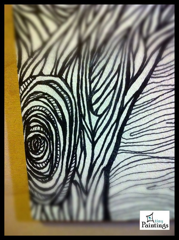 Tree1. Original art. Sharpie on clayboard. Mounted on wood.