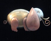 Vintage Mixed Metals Copper, Brass, Pewter Elephant Pin