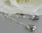 Gray Crystal Teardrop Swarovski Crystal Long Bridesmaid Earrings