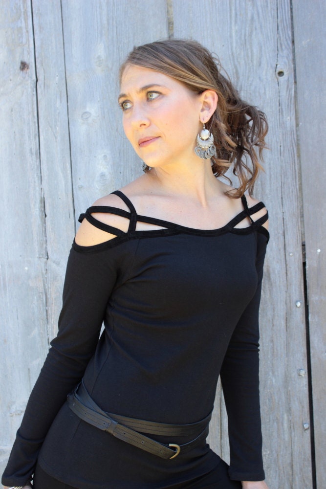 Suede Trimmed Dreamcatcher top-Sexy summer top-Cold shoulder top-Festival pixie-Longsleeve shirt-steampunk shirt-burning man clothes-aurora