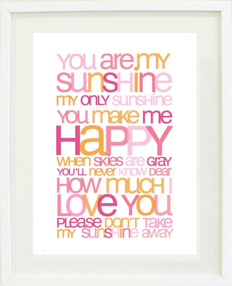 You are my sunshine: 12" x 18" Nursery wall decor, nursery rhyme wall decor, girls bedroom, baby shower gift idea