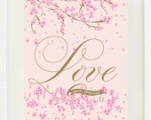 Inspirational print: 12" x 18"  Love you forever, Nursery wall decor, cherry blossoms,  girls bedroom, motivational, baby shower gift idea