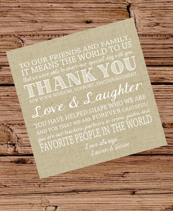 Burlap Wedding Invitation or Reception Thank you note