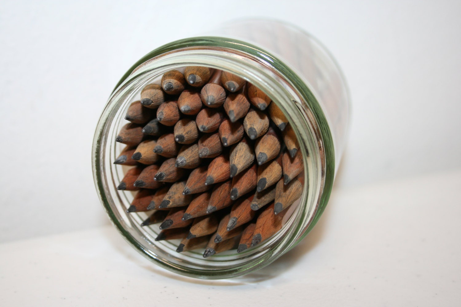 Jar pencils, brown pencil set, vintage mini wooden miniature pencils, office writing craft supplies pencil mini, glass jar