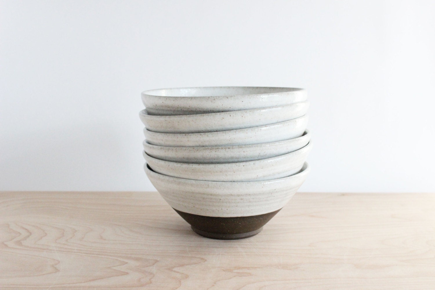 Breakfast bowls, set of 6 cereal soup desert bowls, chocolate brown and white pottery by Julia Paul Pottery