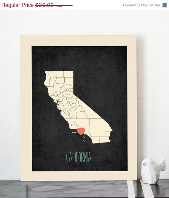 25% OFF SALE Choose Your State Personalized Vintage Map Wall Art 11x14