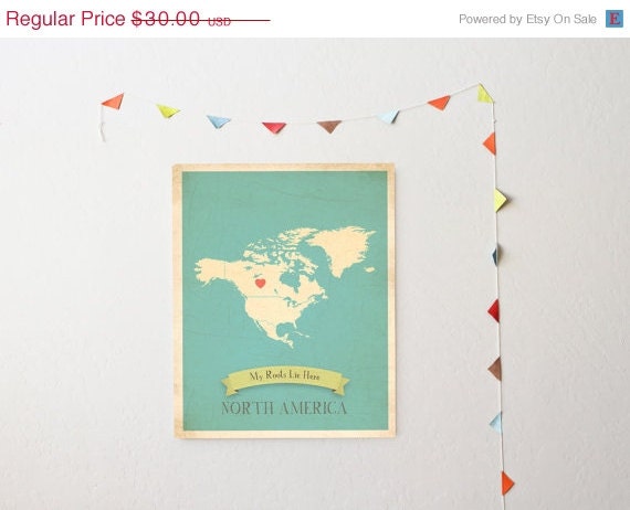 25% OFF SALE Choose Your Continent Personalized Vintage Map Wall Art 11x14