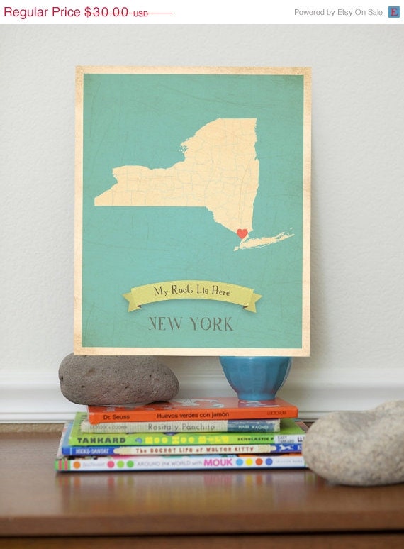 25% OFF SALE New York Roots Map 11x14 Customized Print