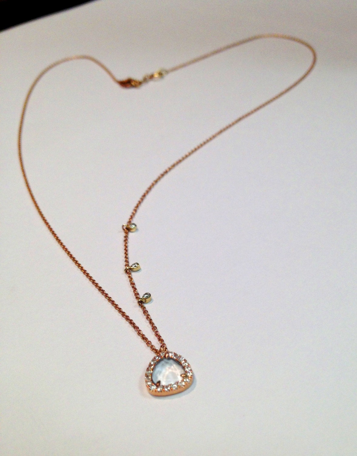 The 'Persephone' necklace of 14Kt Rose Gold, Rose Cut Quartz and Genuine White Diamonds
