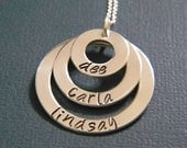 Mother, Grandmother, Nana Custom Made Solid Sterling Silver 3, Three Layer Personalized Hand Stamped Family Name Necklace On Washer