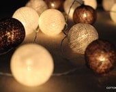 handmade French chocolate cookie cream color cotton ball string light decoration patio wedding party garland light porch