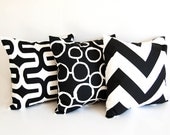 Throw pillow covers set of three 16" x 16" cushion covers black and white pillows modern home decor