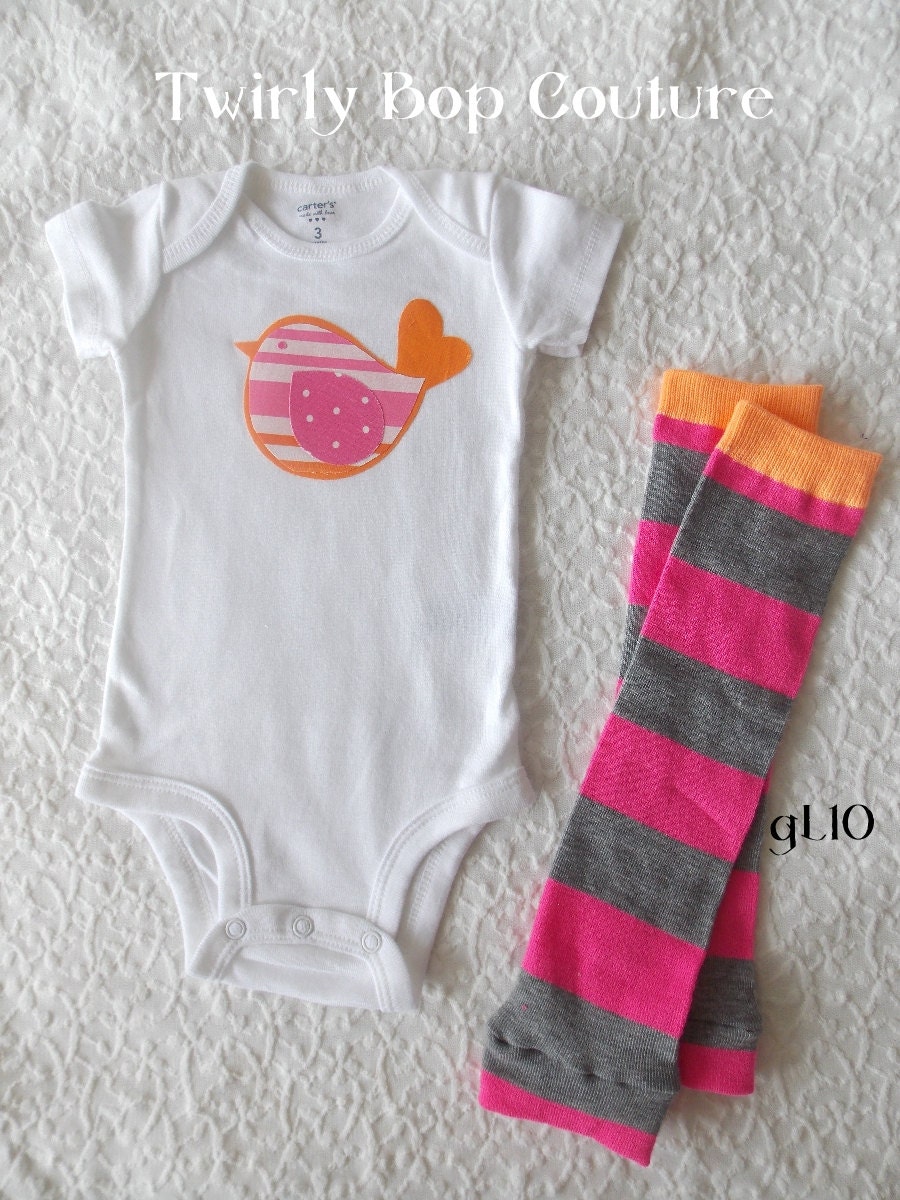 Orange and Pink Baby Bird onesie and Leg Warmers Set 1st birthday,Spring girl photo prop, newborn gift