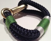 Navy Nautical Rope Bracelet with White & Lime Stripe -  Bronze clasp