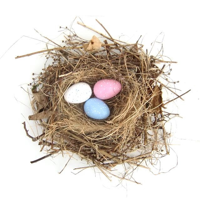 Ceramic Eggs Hand Painted Set Of Three, Easter Egg Bird Nest Pastel Rustic Nature Spring Décor