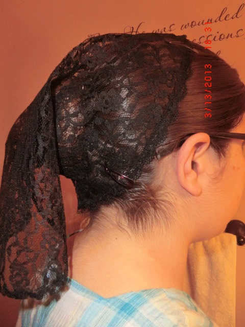 BLACK lace Head Veiling Headcovering Mennonitemom Special