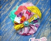 Baby Girl, Hair Accessory, Pink, Coral, Yellow, Mint Headband, Spring, Infant, Toddler, Baby Hair Bow, Fabric Flowers, Floral Brooch