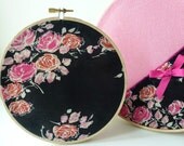 Embroidery Hoop Wall Art - Black and Pink Floral Lingerie Inspired