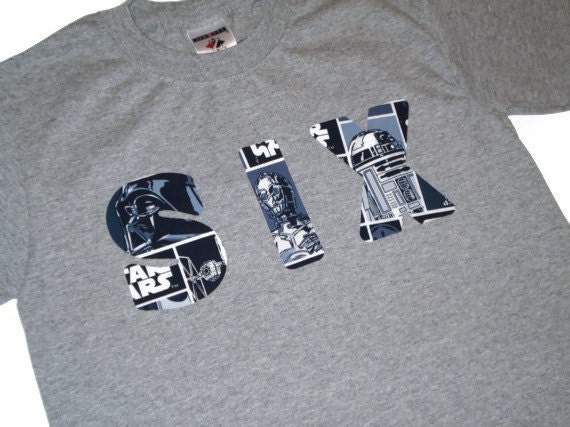 Star Wars Darth Vader C-3PO R2-D2 Personalized Applique Custom Boys Girls Birthday T-Shirt Kids/Childrens/Toddler/Baby Clothes