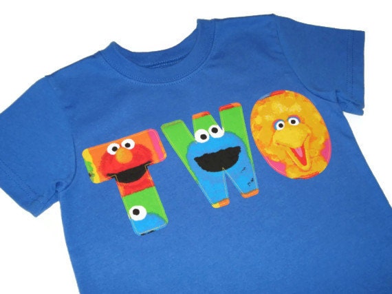 Elmo Cookie Monster Sesame Street Personalized Applique Custom Birthday T-Shirt Girls/Boys Name or Number Word Kids/Childrens/Baby Clothes