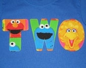 Elmo Cookie Monster Big Bird Sesame Street Personalized Applique Custom Birthday T-Shirt Girls/Boys Name or Number Word, Kids/Baby Clothes