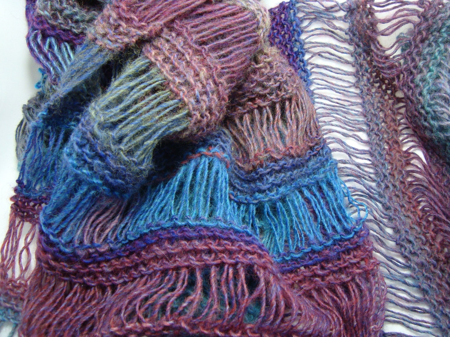 Hand Knit- Loom Knitted - Drop stitch Scarf- Shawl