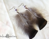 taryn. rose quartz, amethyst, and (real) turkey feather earrings.