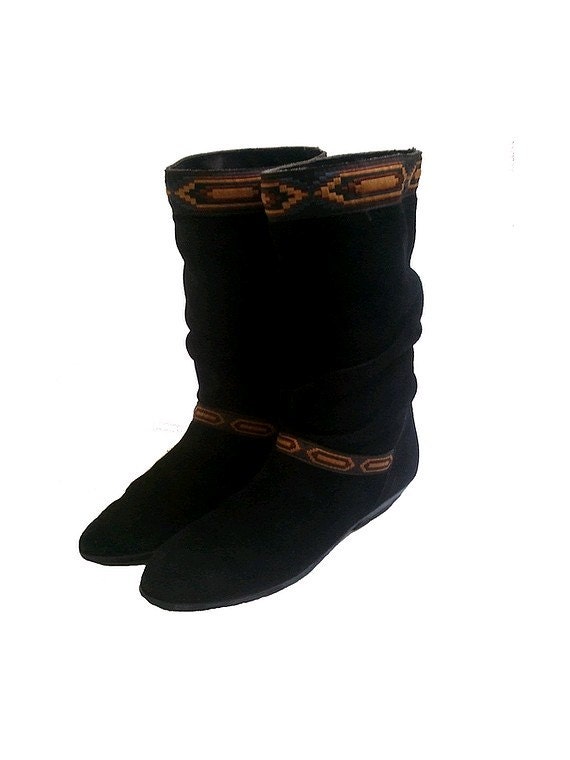ITALIAN 80S BOOTS flat black suede  us6   fr37