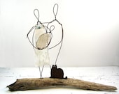New Baby Wire Sculpture - Rustic Baby Shower or Anniversary Gift - Metal and Driftwood Mixed Media Art