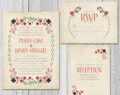 Rustic Wedding Invitation / / Floral Burlap & Kraft Invite Set / / Earthtones