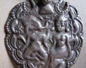 Golden Rutilated Quartz Necklace with a Rare Large Antique Indian Silver Ganesh & Lakshmi Amulet