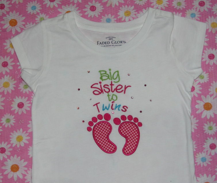 Big Sister to twins appliqued shirt with bling