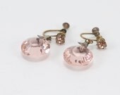 Pink Champagne Crystal Disc Earrings Classic Screwbacks Art Deco