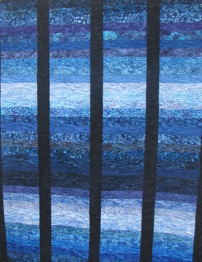 Lap Quilt - Sofa Quilt - Quilted Throw - Ocean Waves Blue Batik