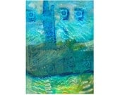 Blue Tower small art mixed media original