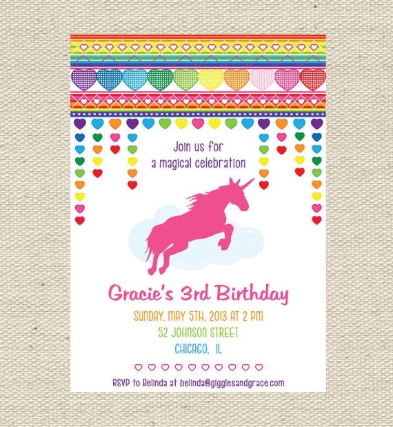 Rainbow Unicorn Birthday Invitation Printable Il_570xn