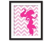 Nursery art - Silhouette of  princess in fuchsia and chevron pink