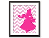 Nursery art - Silhouette of  princess in fuchsia and chevron pink