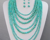 beadwork necklace,bib necklace,statement necklace,strand necklace,turquoise necklace,Beaded Jewelry With Turquoise/earring set