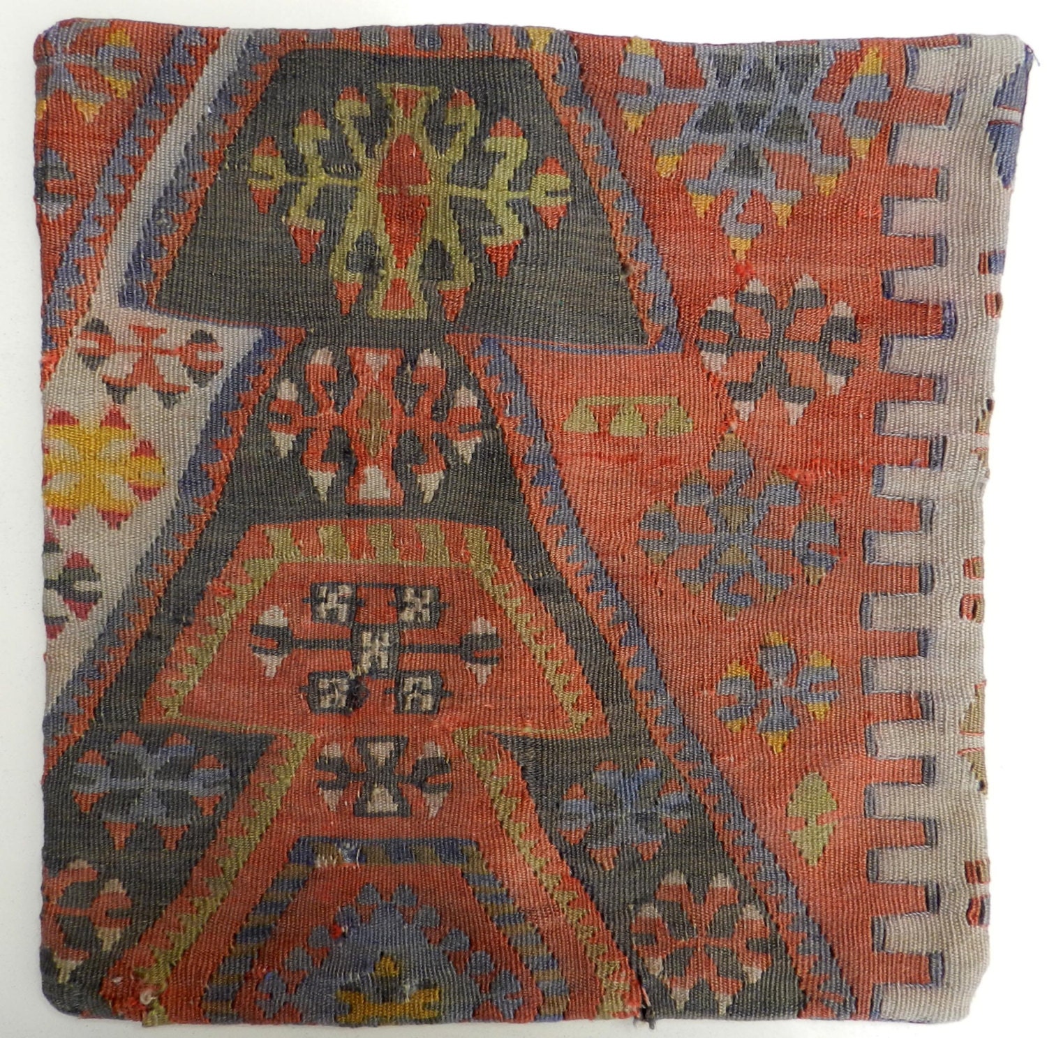 High Quality Turkish Anatolian Famous Kayseri Kilim Rug Decorative Pillow Cover 16" X 16" Handmade Cushion Cover