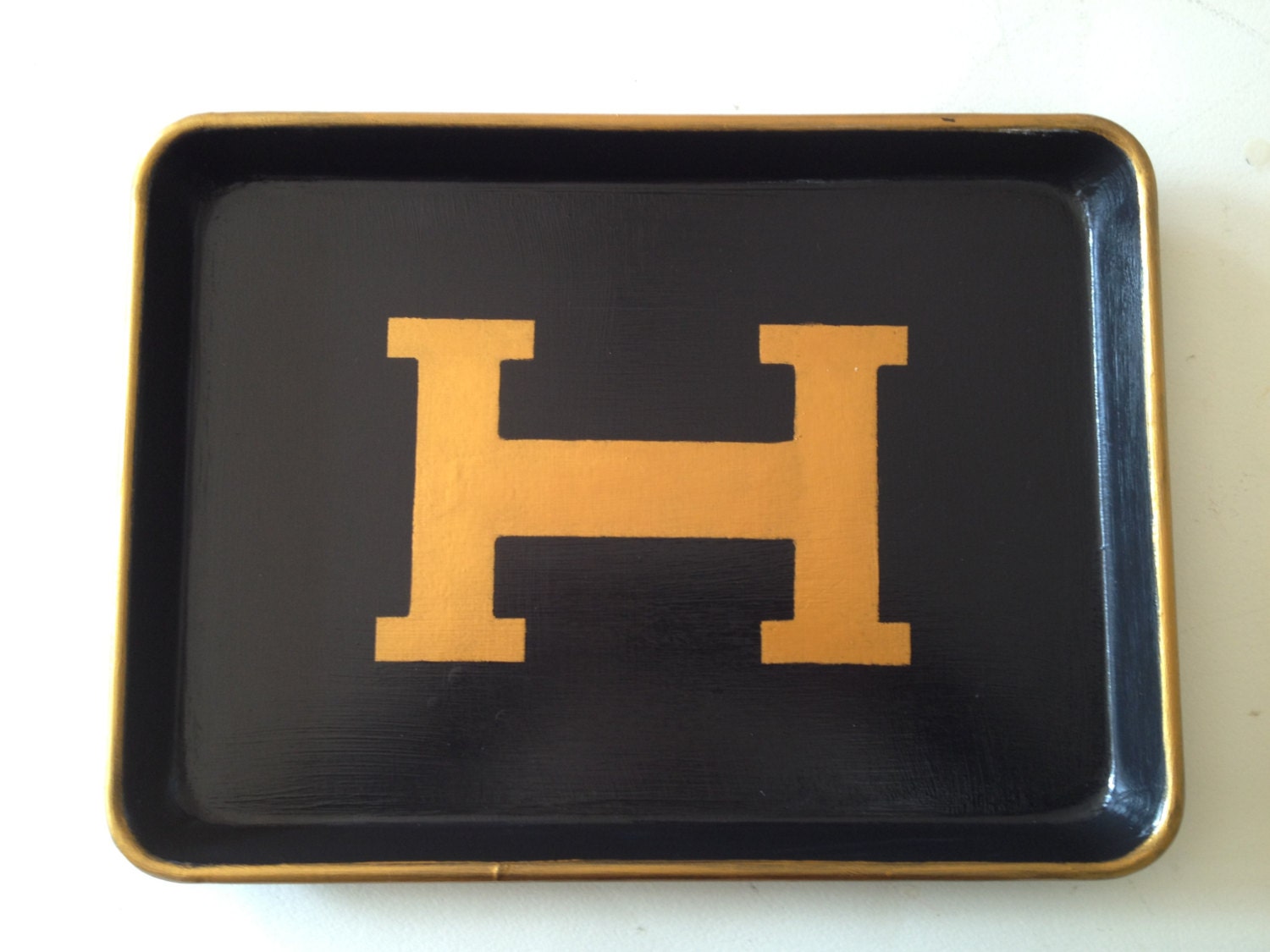 M gold Hermes inspired H black tray